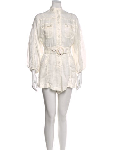 Pre-owned Zimmermann Linen Mock Neck Romper In White