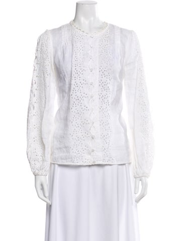 Pre-owned Zimmermann Linen Floral Print Blouse In White