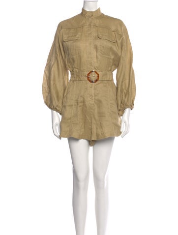 Pre-owned Zimmermann Linen Mock Neck Romper In Neutral