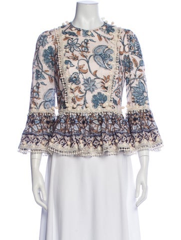 Pre-owned Zimmermann Linen Floral Print Blouse In Pink