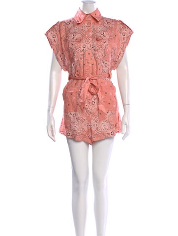 Pre-owned Zimmermann Linen Paisley Print Romper In Orange