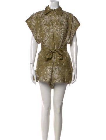 Pre-owned Zimmermann Linen Paisley Print Romper In Green