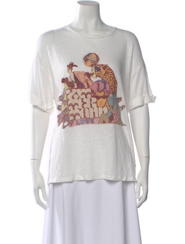 Pre-owned Zimmermann Linen Graphic Print T-shirt In White