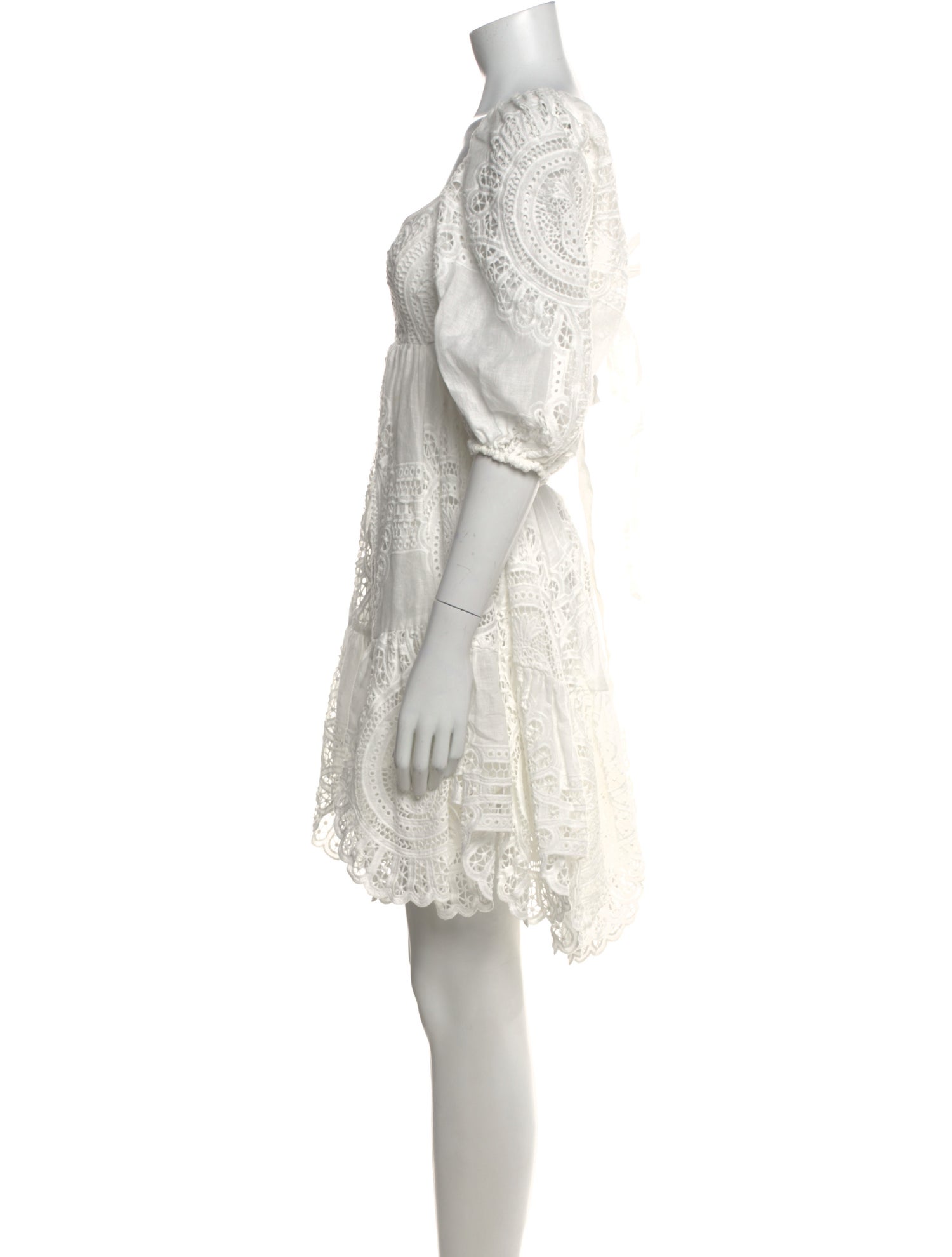 knee length dresses for ladies ZIMMERMANN White Carnaby Scallop Long Sleeve Linen Dress – Susannah  Designer Consignment main image 0