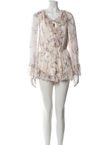 Pre-owned Zimmermann Silk Floral Print Romper In Pink