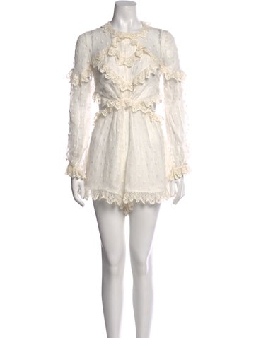 Pre-owned Zimmermann Silk Lace Pattern Romper In White