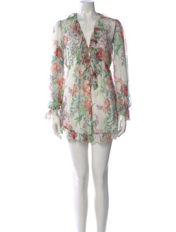Pre-owned Zimmermann Silk Floral Print Romper In White