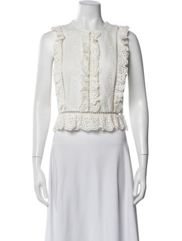 Pre-owned Zimmermann Lace Pattern Crew Neck Blouse In White