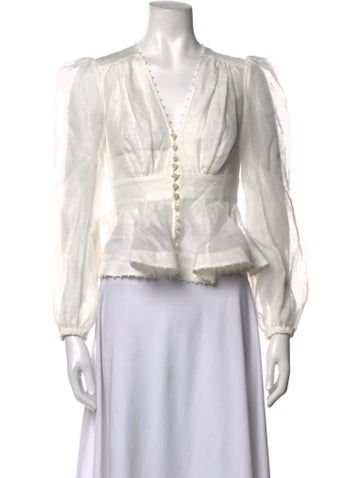 Pre-owned Zimmermann Linen V-neck Blouse In White