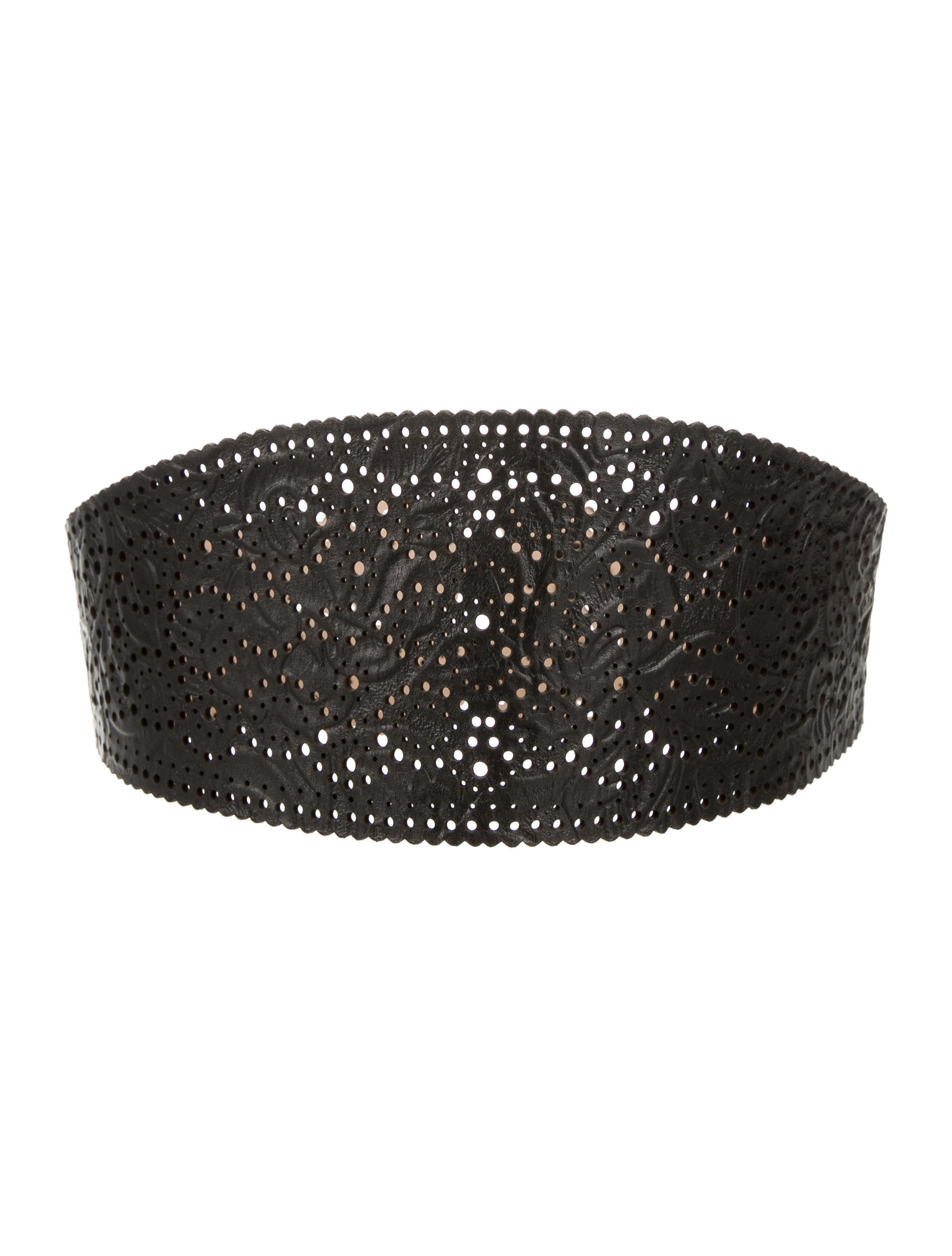[MCM]★韓国人気★Aren Embossed Leather Epoxy Laurel Belt Zimmermann Lasercut Embossed Leather Waist Belt - Black