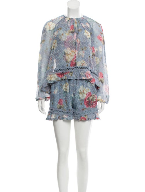 Zimmermann Floral Swiss Dot Romper blue