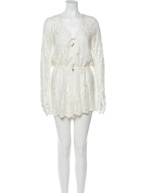 Zimmermann Silk Lace Pattern Romper White