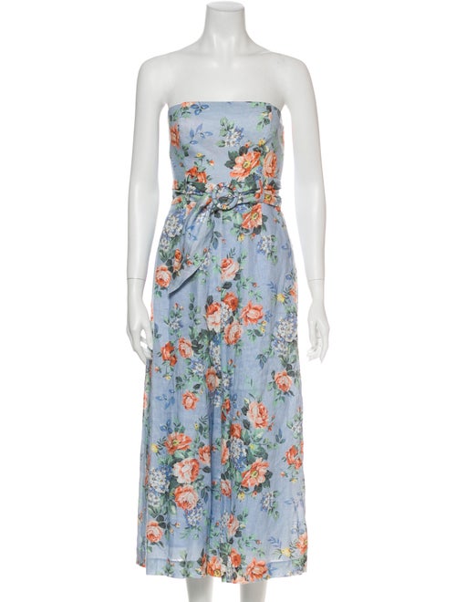 Zimmermann Linen Floral Print Jumpsuit Blue