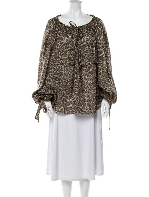 Zimmermann Silk Animal Print Blouse Brown