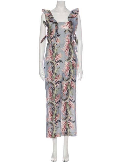 Zimmermann Linen Floral Print Jumpsuit Blue
