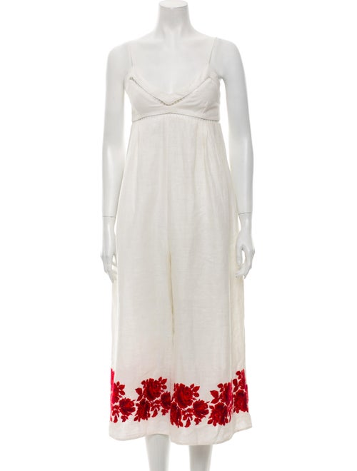 Zimmermann Linen Floral Print Jumpsuit White
