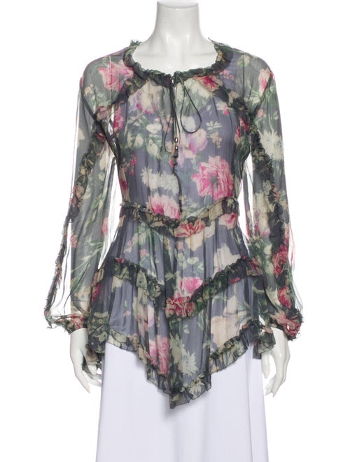 Zimmermann Silk Floral Print Blouse Grey