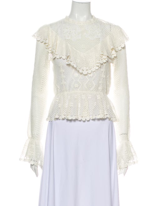 Zimmermann Lace Pattern Mock Neck Blouse White