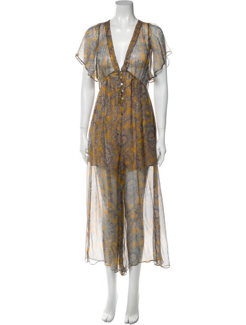Zimmermann Silk Printed Romper Metallic