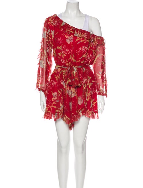 Zimmermann Silk Floral Print Romper Red