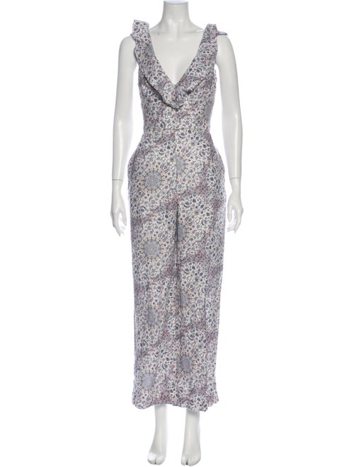 Zimmermann Linen Floral Print Jumpsuit White