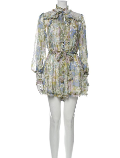 Zimmermann Silk Floral Print Romper Green
