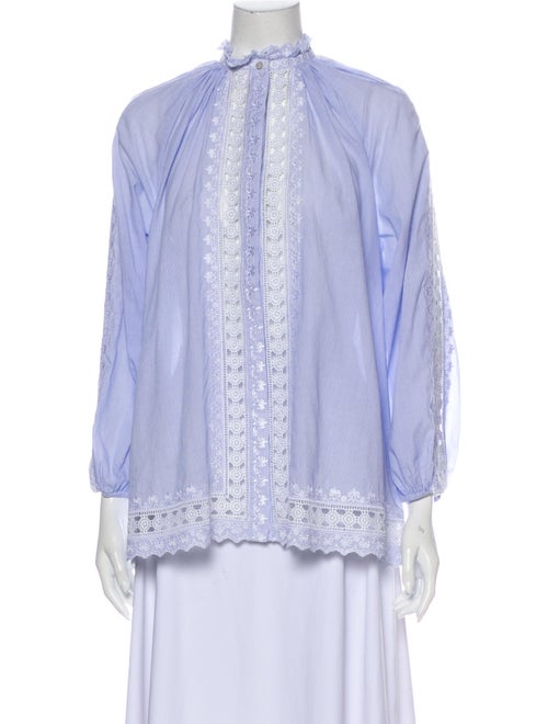 Zimmermann Printed Mock Neck Blouse Blue