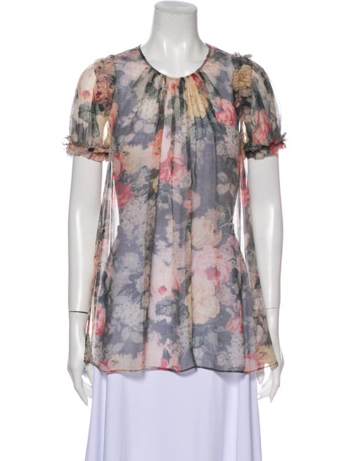 Zimmermann Silk Floral Print Blouse Grey