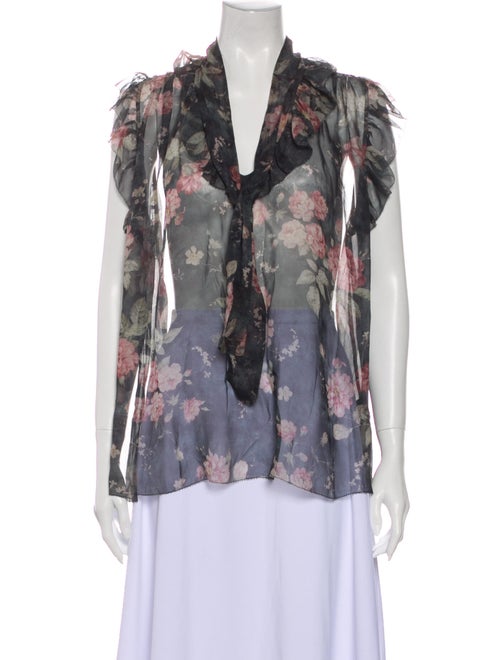 Zimmermann Silk Floral Print Blouse Grey