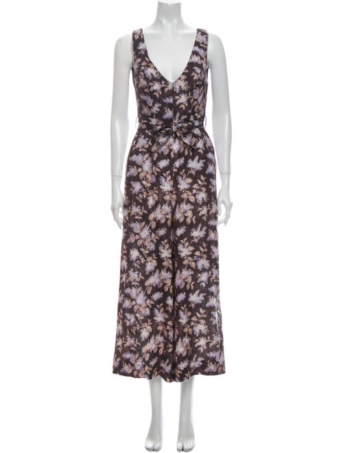 Zimmermann Linen Floral Print Jumpsuit Grey