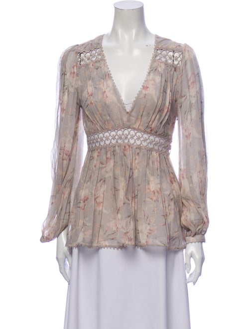 Zimmermann Silk Floral Print Blouse Grey