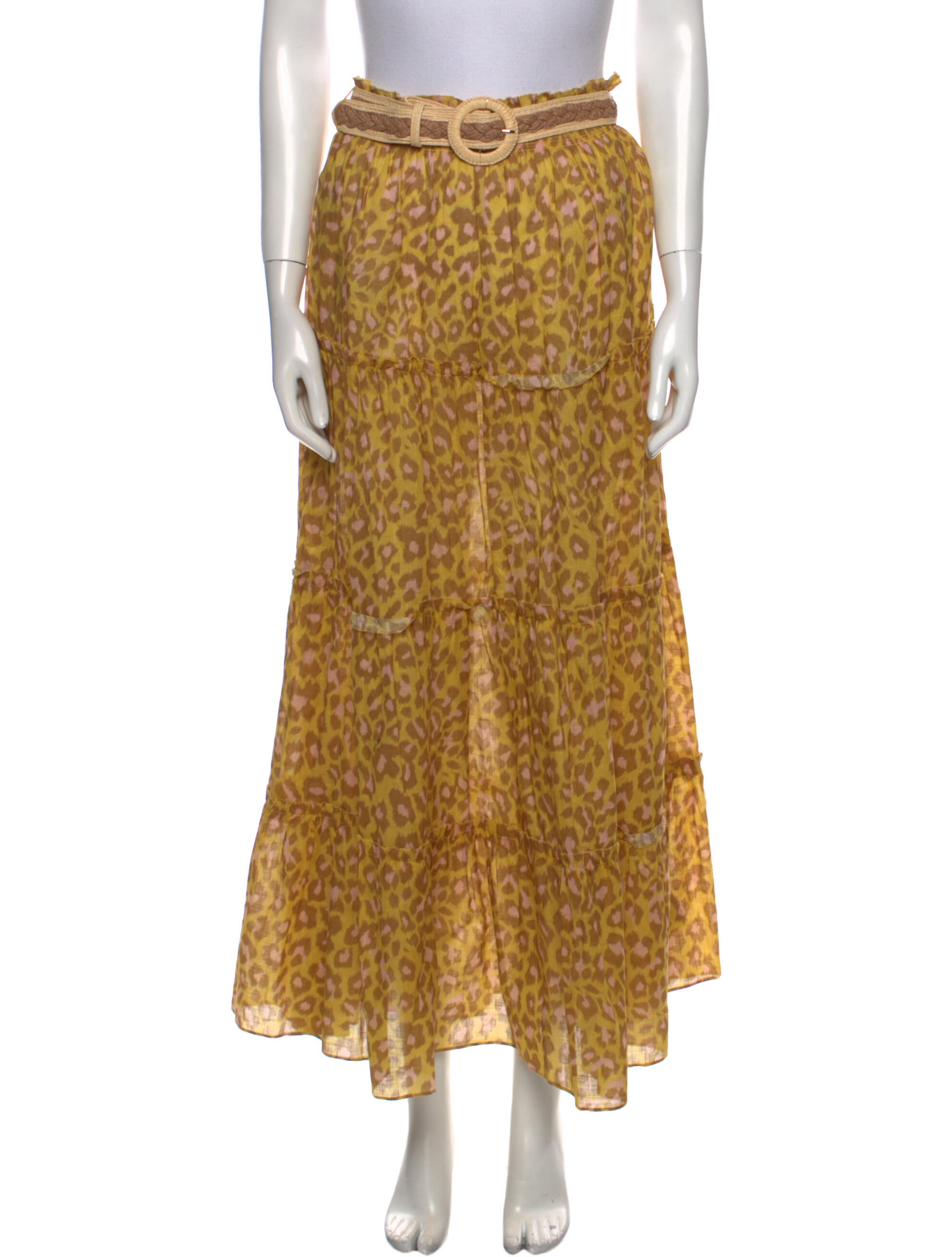 Zimmermann Animal Print Midi Length Skirt Yellow Skirts, Clothing