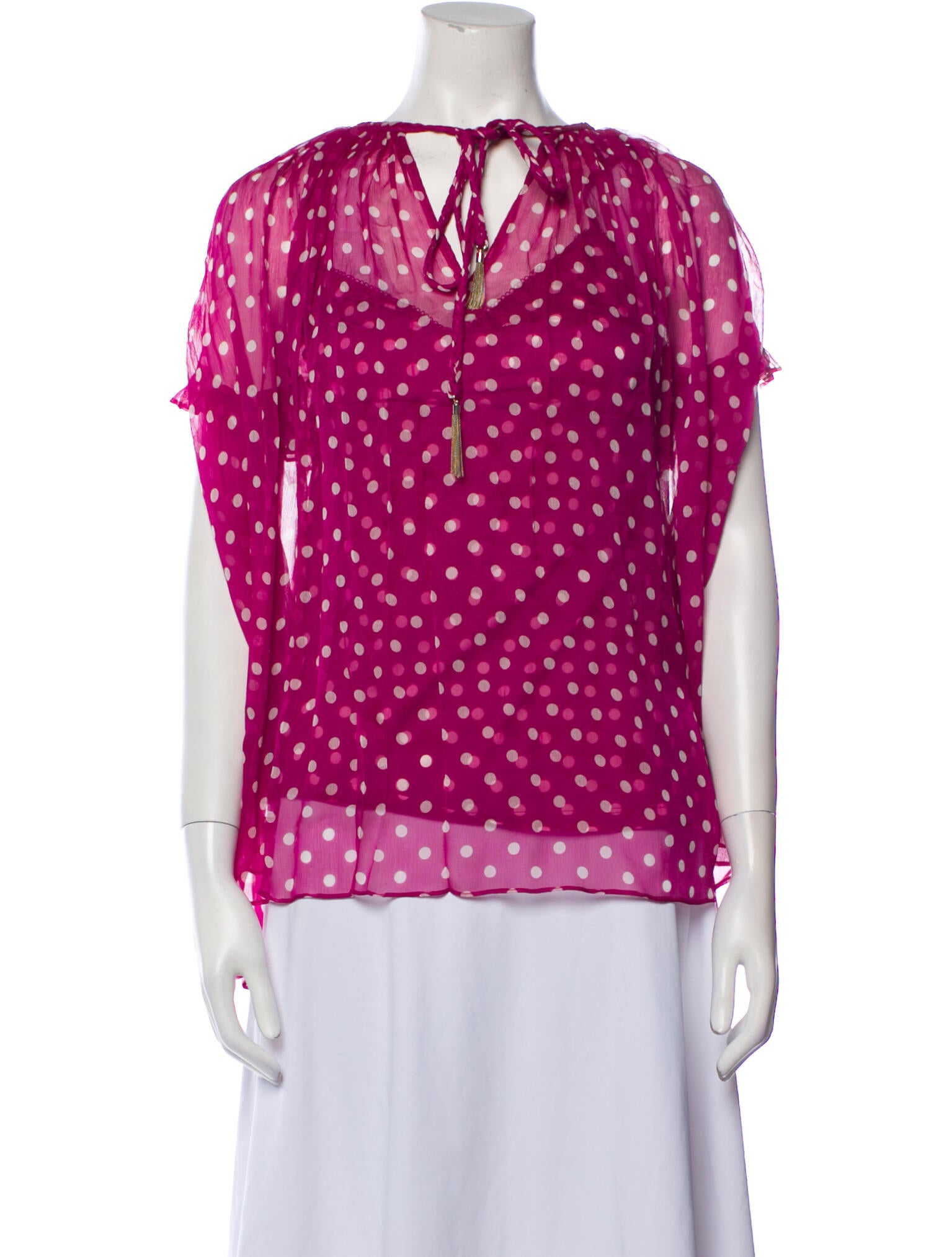 Zimmermann Silk Polka Dot Print Blouse - Pink Tops, Clothing
