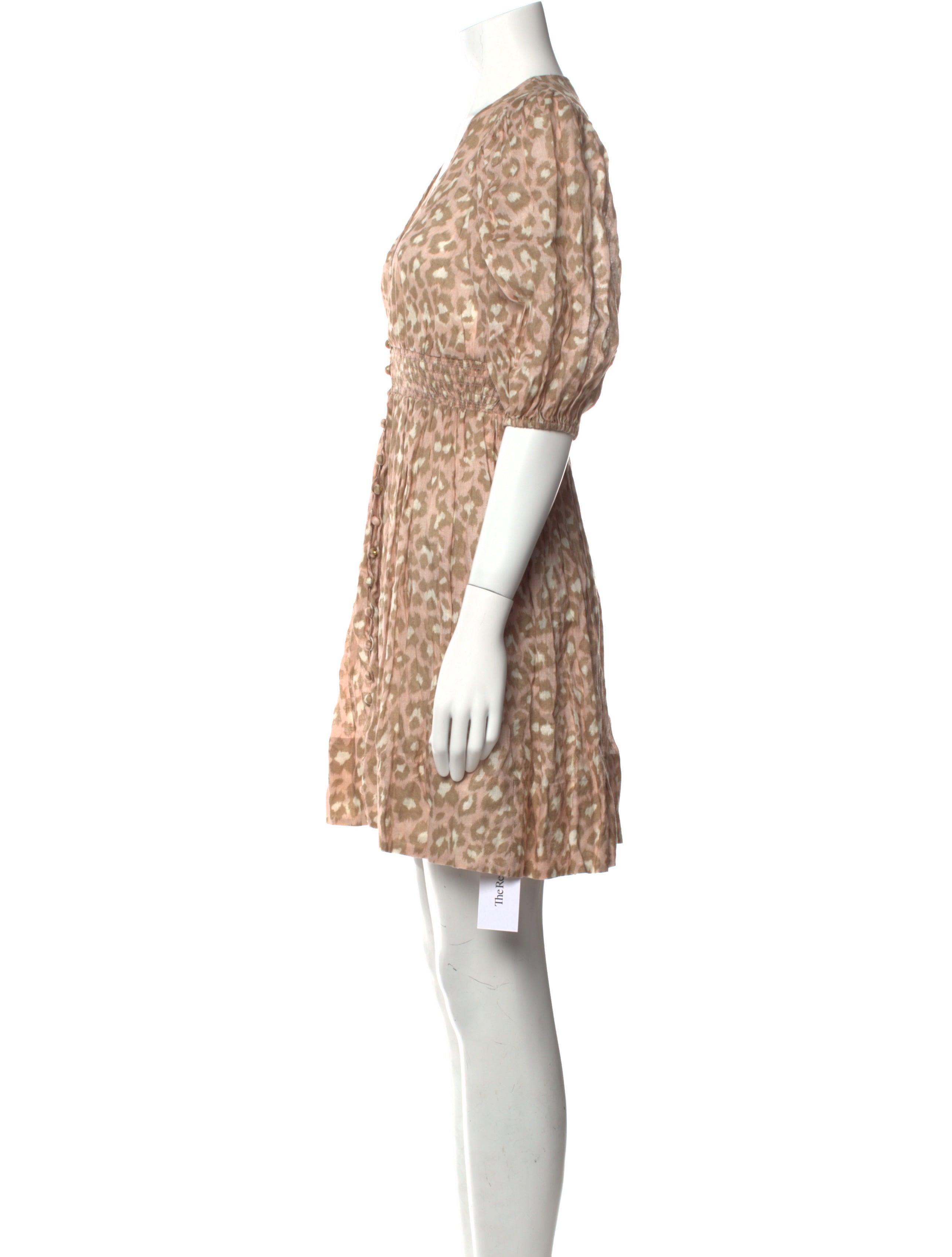 zimmermann pink leopard dress Zimmermann Concert Day Mini Dress Pink Leopard Puff Sleeves Naked Pear