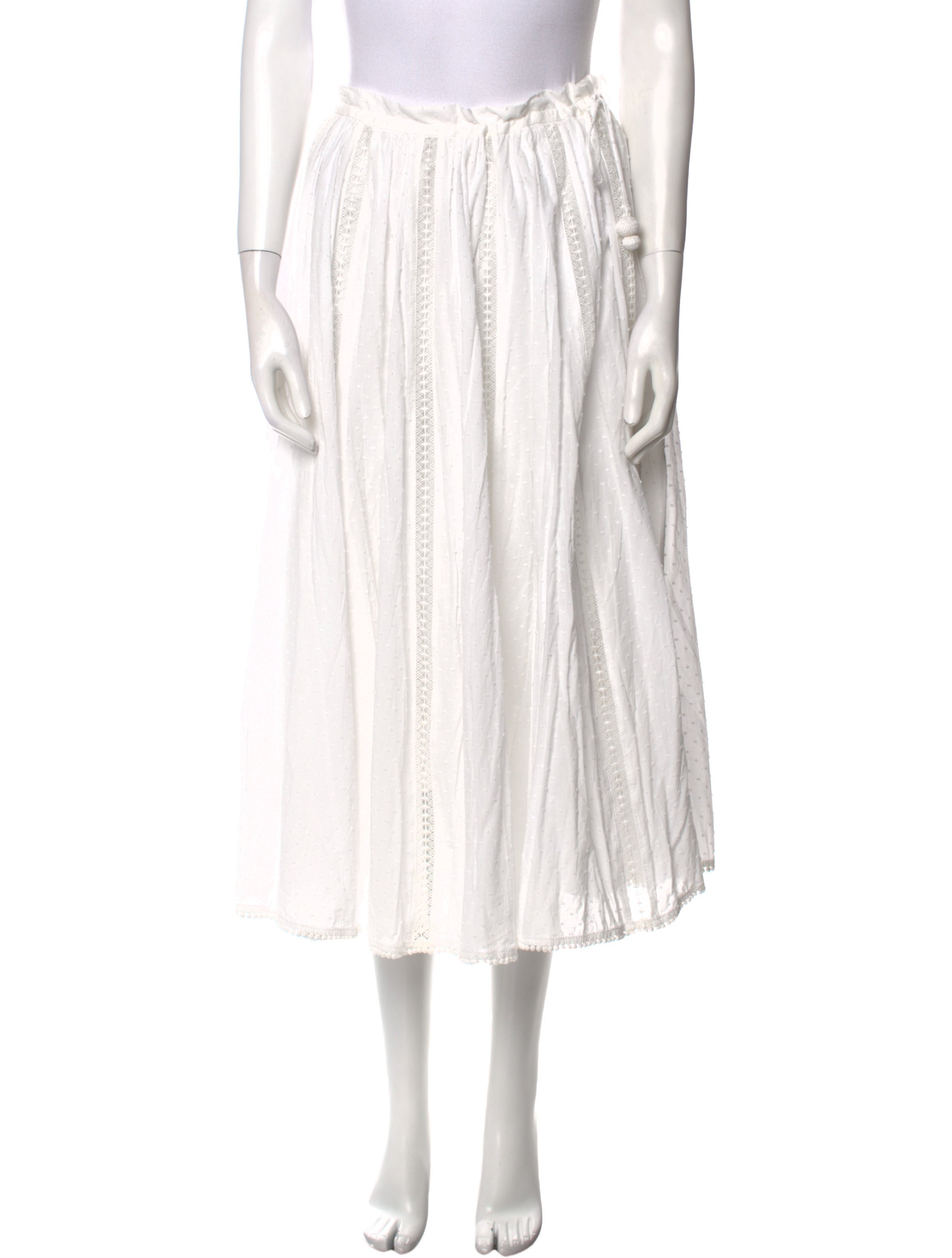 Zimmermann Embroidered Accent Midi Length Skirt White Skirts