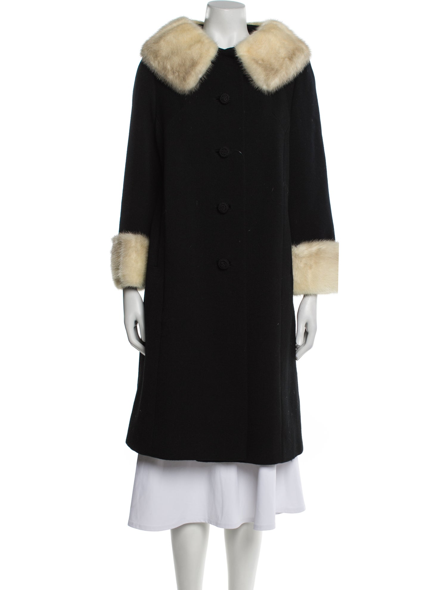 Zinman Furs Wool Colorblock Pattern Faux Fur Coat