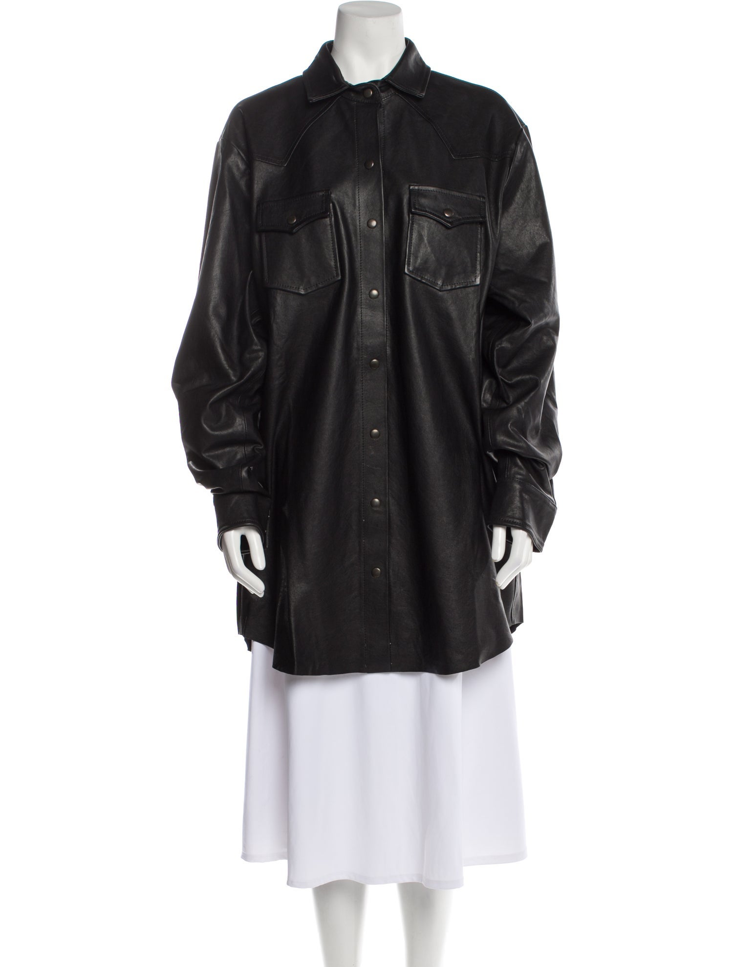 3x1 Leather Long Sleeve Button-Up Top