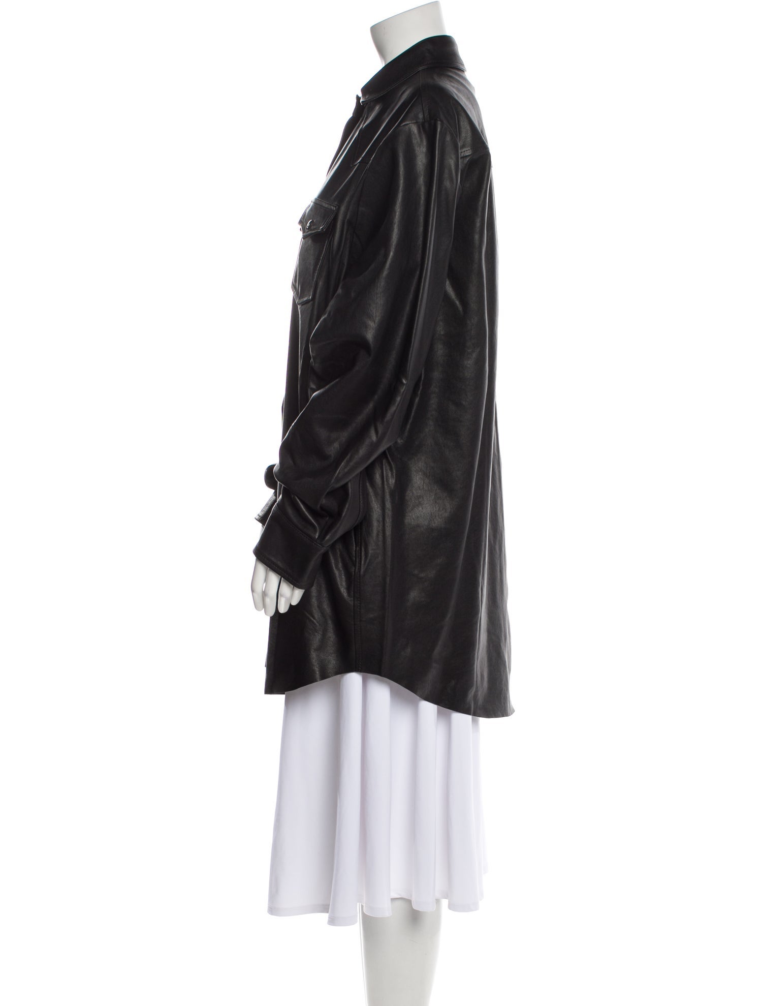 3x1 Leather Long Sleeve Button-Up Top