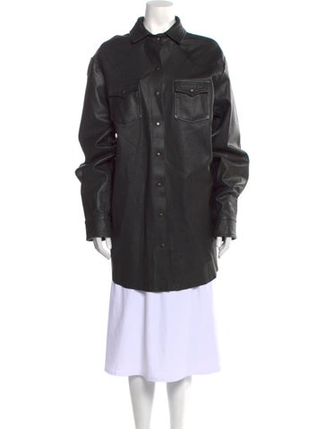 3x1 Tops Leather Long Sleeve Button-Up Top S