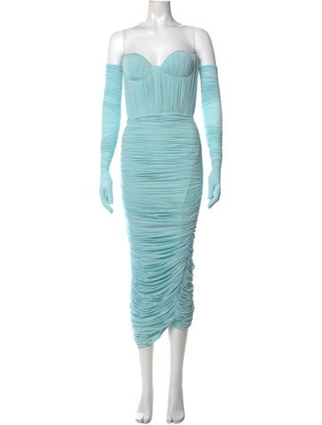 Pre-owned Alex Perry Strapless Midi Length Dress In Blue