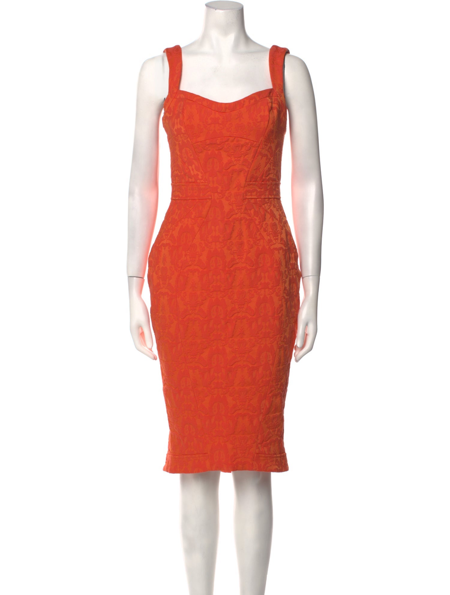 ZAC Zac Posen Square Neckline Midi Length Dress Orange Dresses