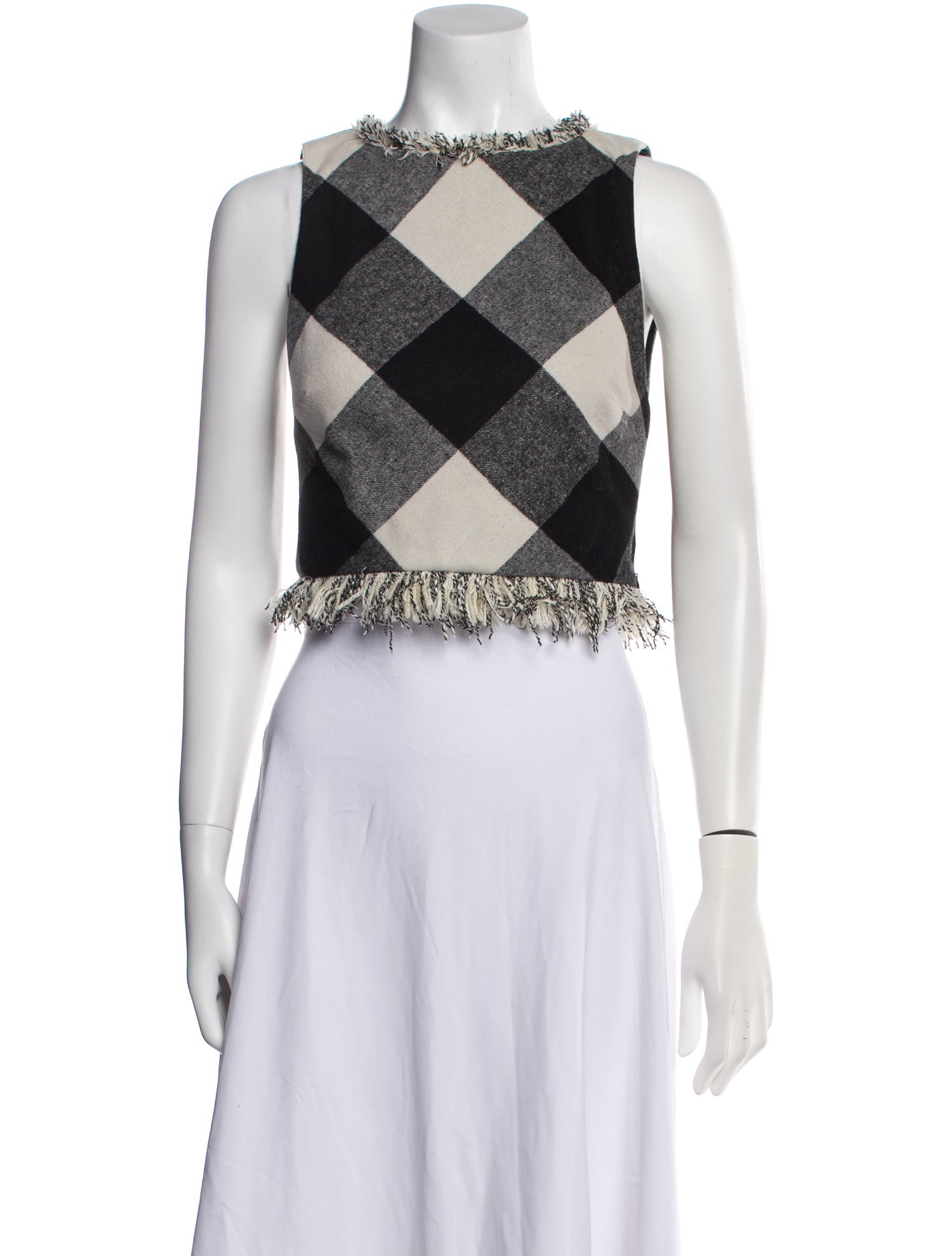 ZAC Zac Posen Plaid Print Crew Neck Crop Top