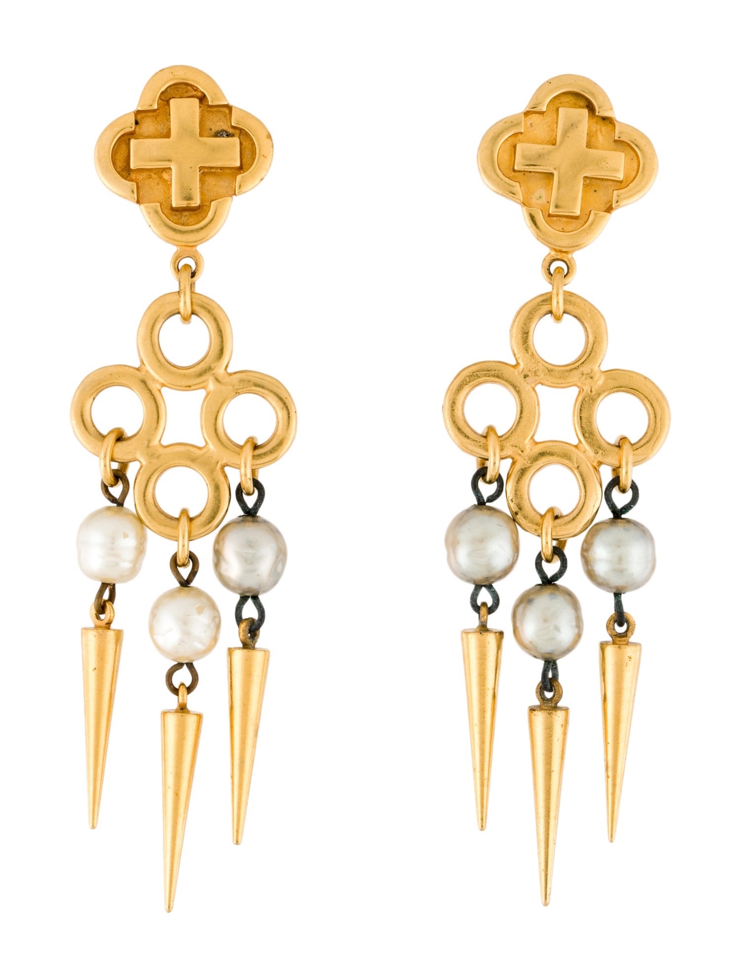 Robert Lee Morris Faux Pearl & Cross Chandelier Drop Earrings