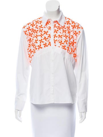 Tanya Taylor Tops Embroidered Long Sleeve Top US 0 | XS