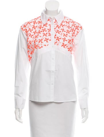 Tanya Taylor Tops Embroidered Button-Up Top US 2 | XS