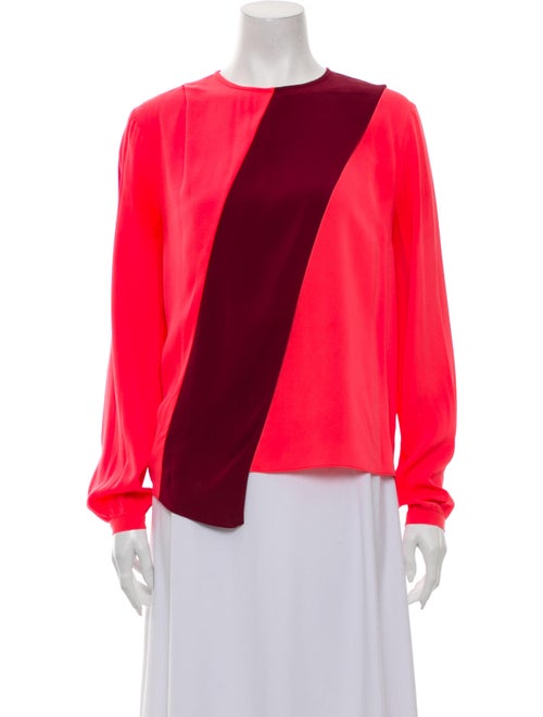 Tanya Taylor Silk Colorblock Pattern Blouse Orange