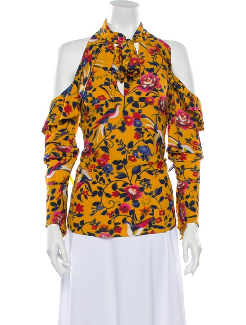 Tanya Taylor Silk Floral Print Blouse Orange