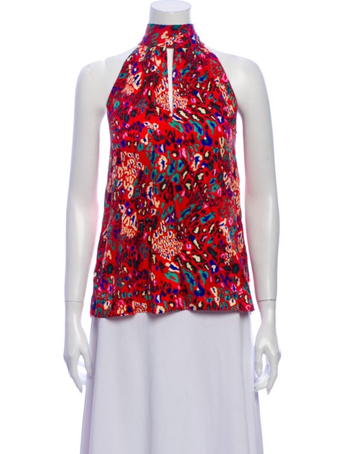 Tanya Taylor Silk Animal Print Blouse Red