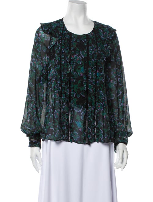 Tanya Taylor Silk Floral Print Blouse Green