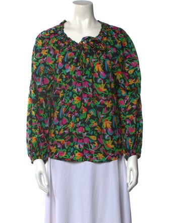Tanya Taylor Floral Print Tie Neck Blouse